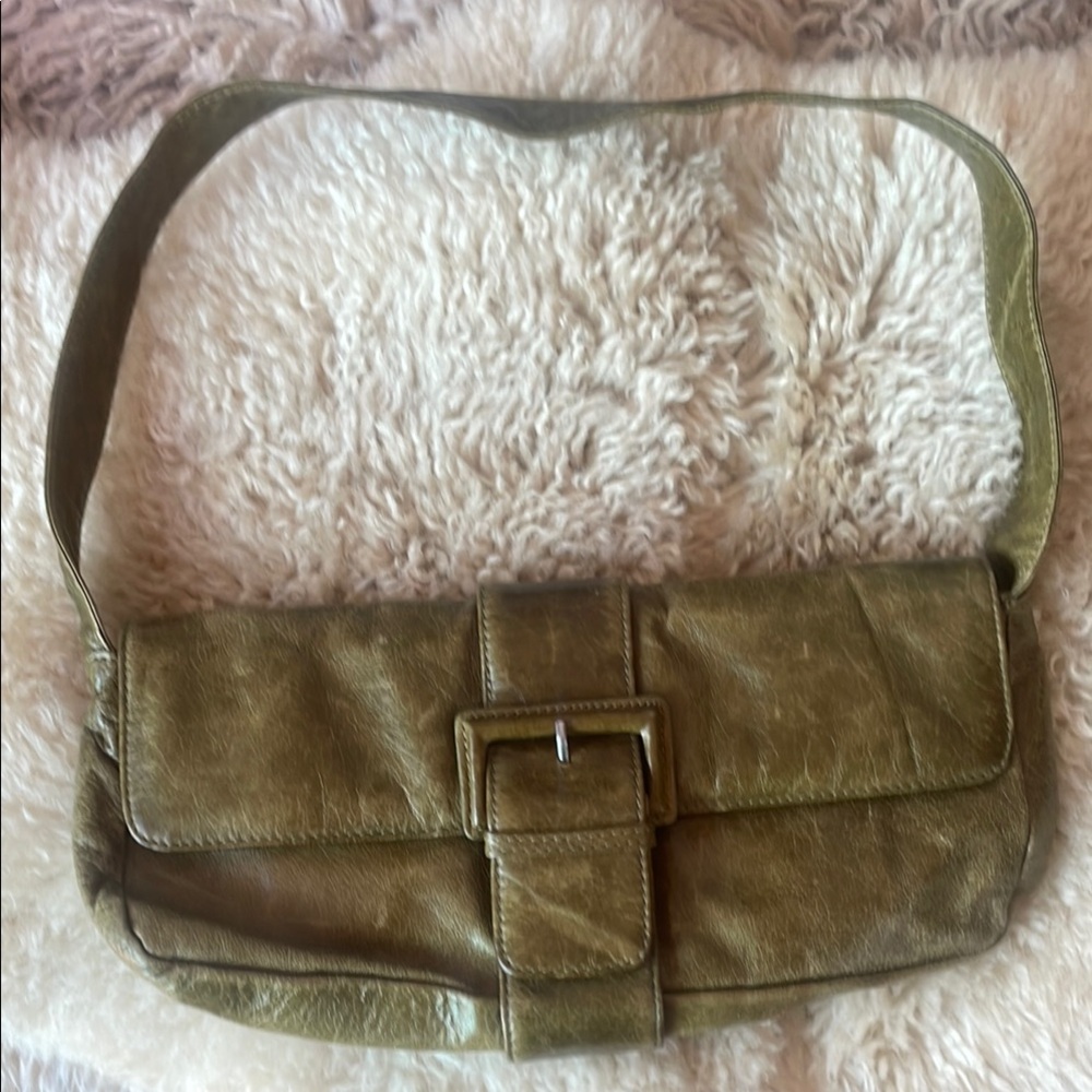 Olive Green Leather Shoulder Bag